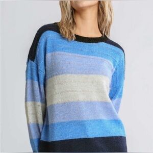 Umgee Blue Striped Oversized Knit Sweater - Size Large